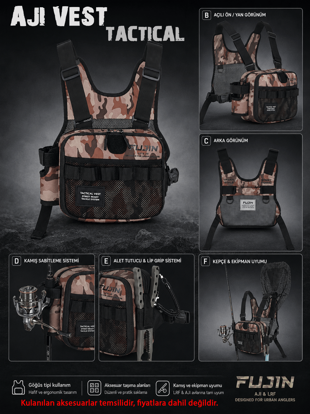 Fujin Tactical Vest Balıkçı Çantası Brown Camo