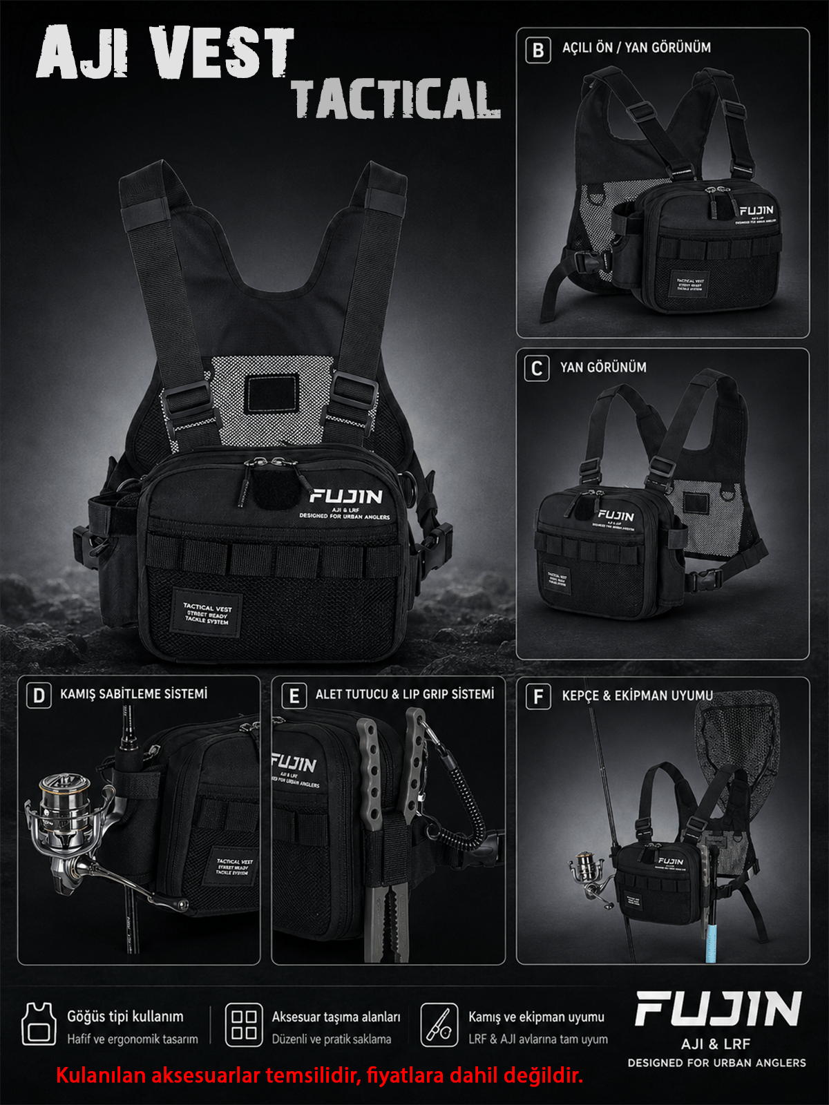 Fujin Tactical Vest Balıkçı Çantası Black