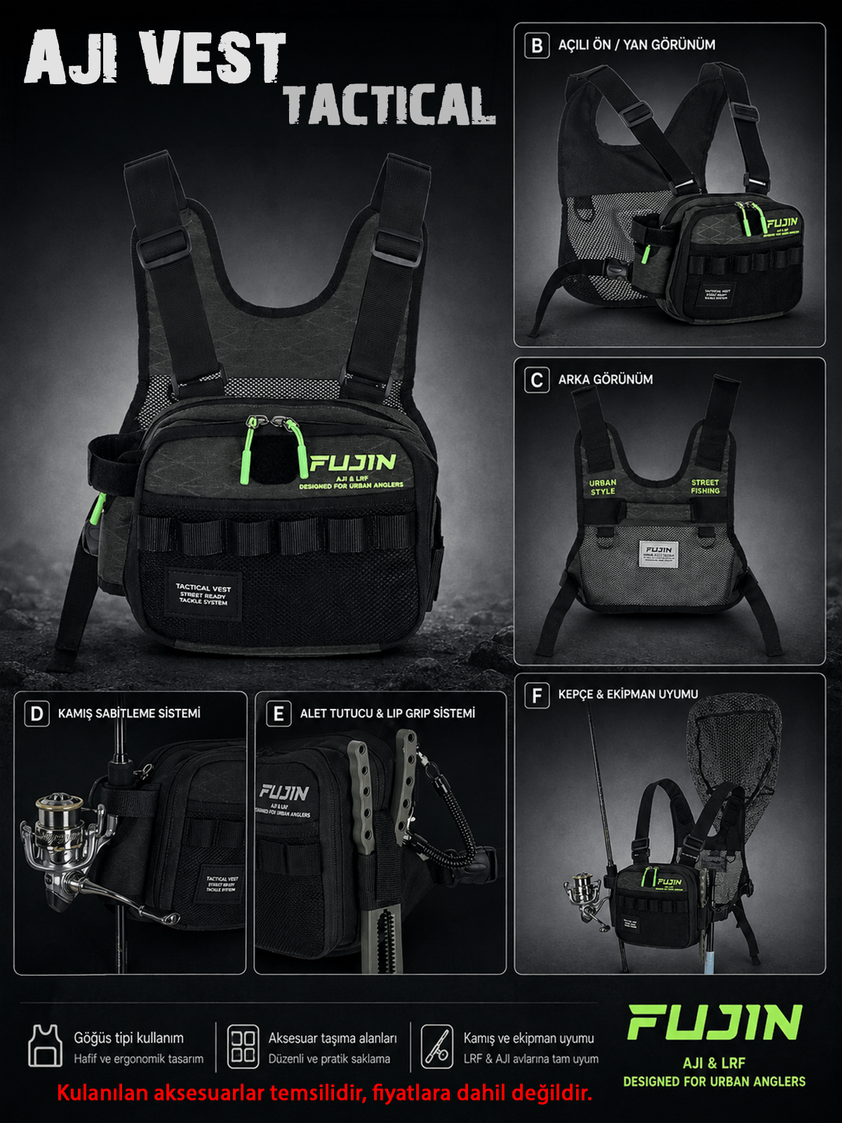Fujin Tactical Vest Balıkçı Çantası Khaki